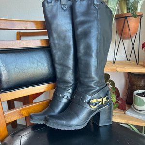 Jessica Simpson - Black leather Chunky Heel Boots